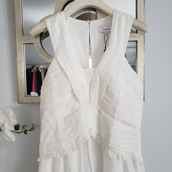NWT REISS 6 White Gauzy Ruched Front Feminine Flirty Bridal After Party Dress - Picture 17 of 17